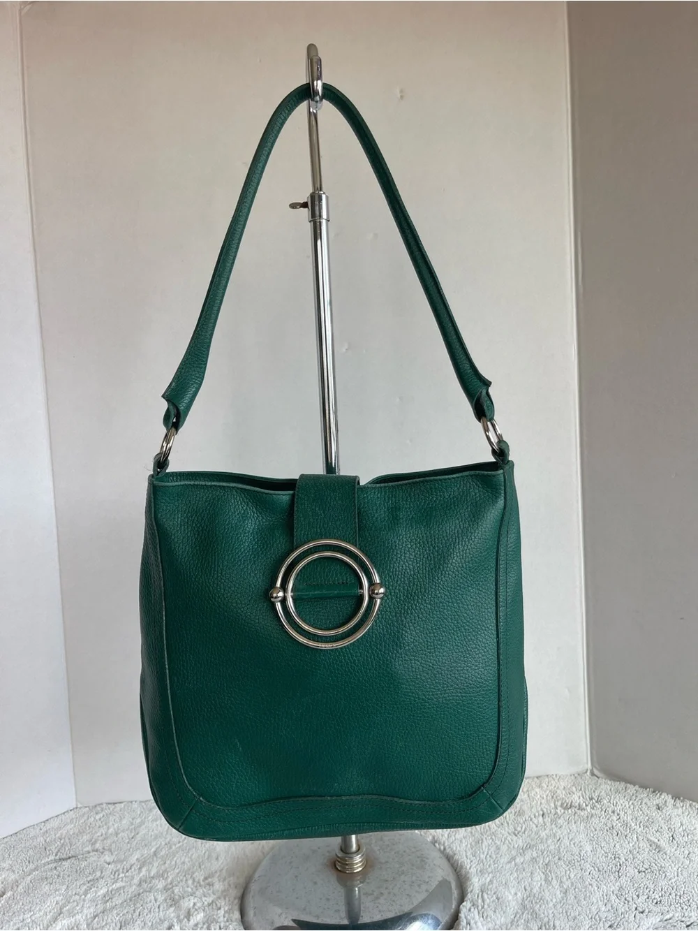 Furla Deep Green Leather Chrome Accent Satchel Women’s Bag